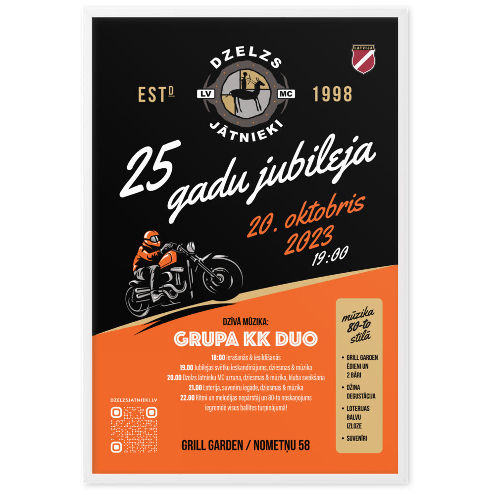 Dzelzs Jātnieki MC 25 Gadi / Orange Framed Poster